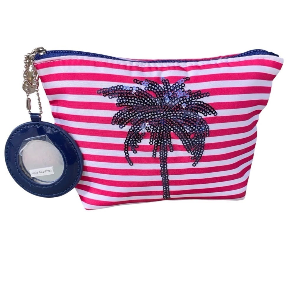 TRAVEL COLLECTION T-Bottom Accessories Pouch Blue Sequin Pink White Striped